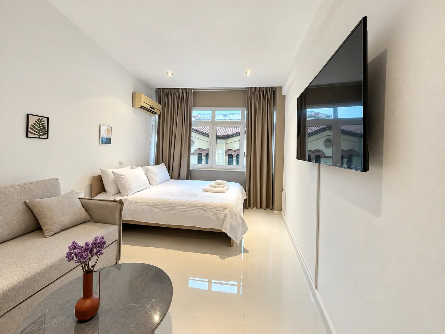 Bright sleeping area overlooking central Athens